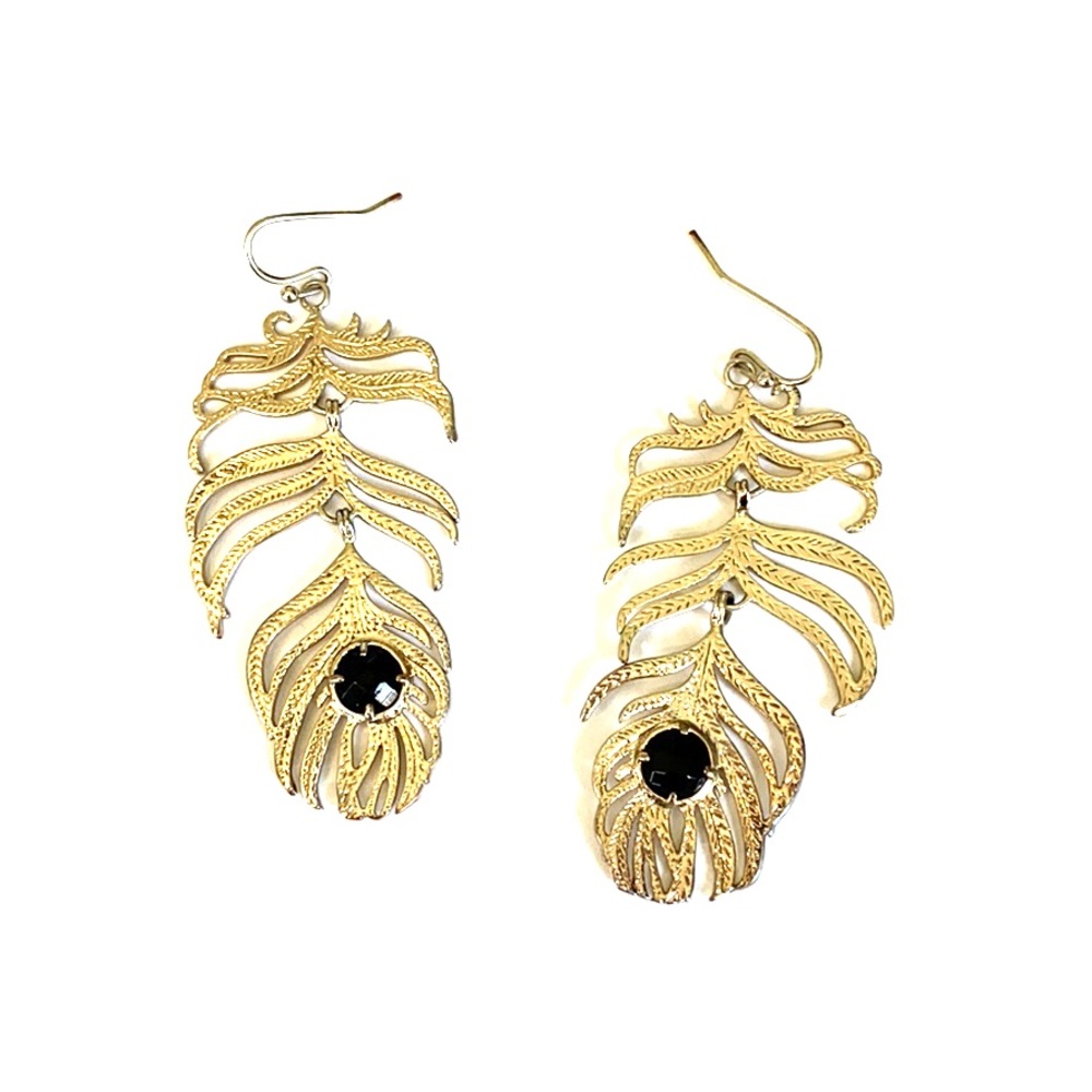 Kendra Scott Black and Gold Feather Earrings